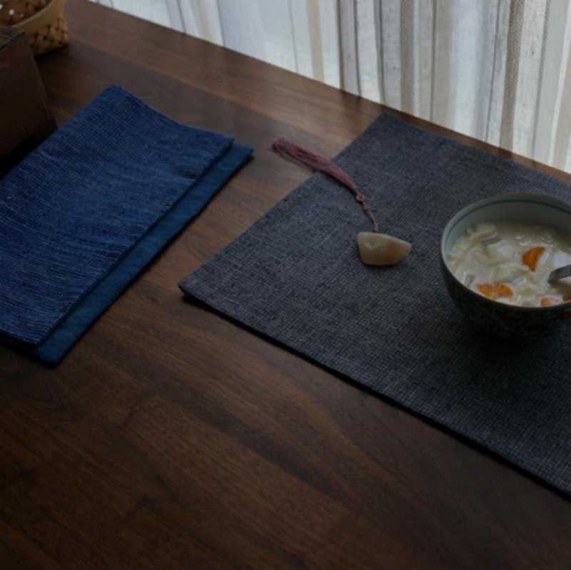 灰色藍色格紋雙面餐墊 可客製化尺寸 植物染織布茶墊茶巾餐巾餐布 - 餐桌布/餐墊 - 棉．麻 灰色