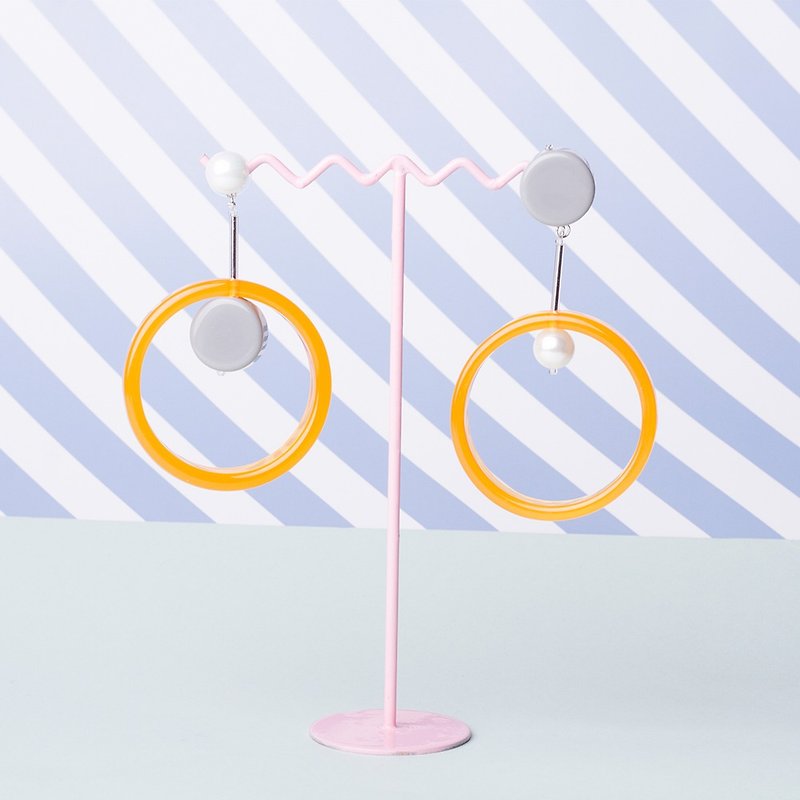 YUNSUO-original design-Orange grey acrylic  earrings ear clip - Earrings & Clip-ons - Acrylic Orange