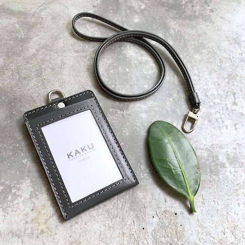 KAKU皮革設計 識別證夾 證件套 義大利頭頸植鞣皮 灰