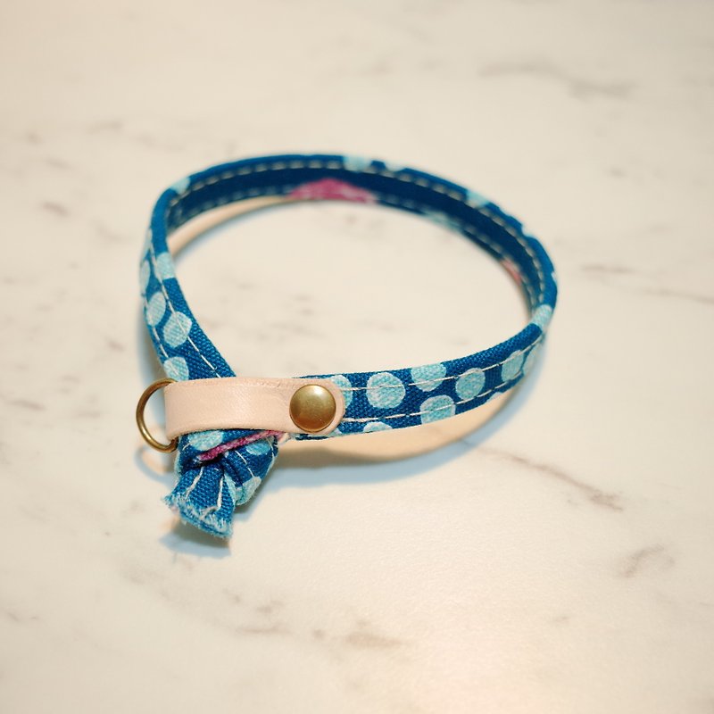 Cat collar Teal dots water jade blue with bells can be purchased with tag - ปลอกคอ - ผ้าฝ้าย/ผ้าลินิน 