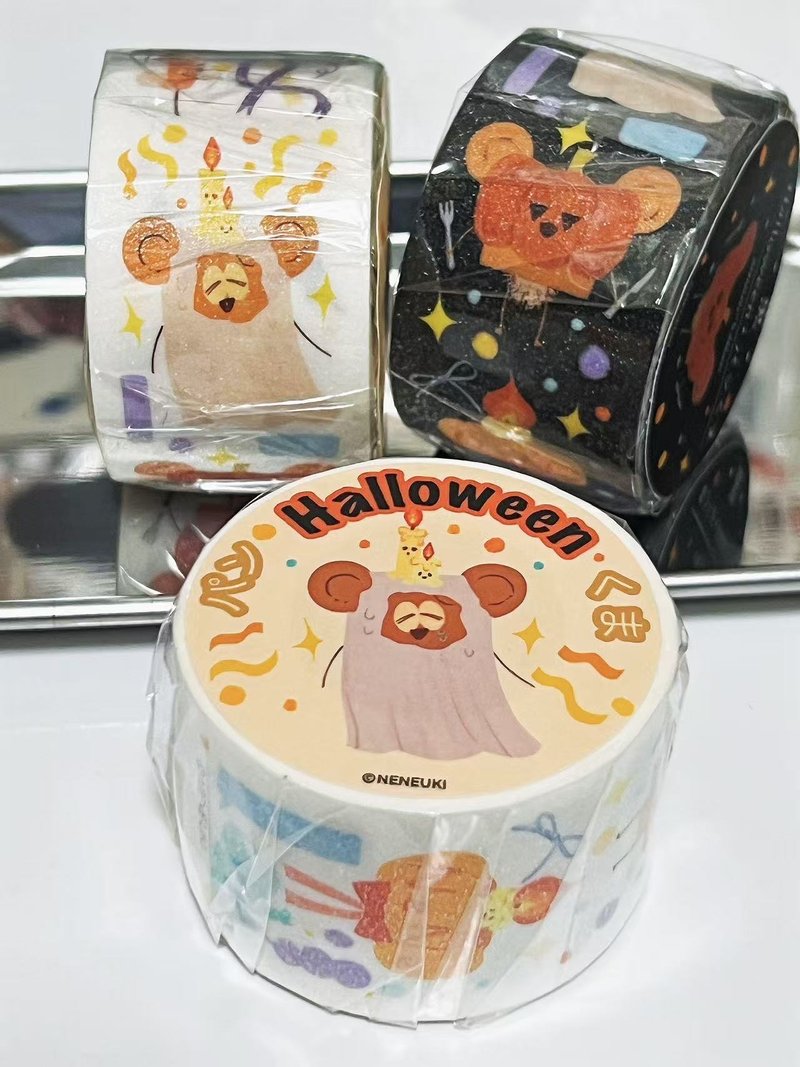 Halloweenパンくま-白　マスキングテープ - 紙膠帶/和紙/PET - 紙 