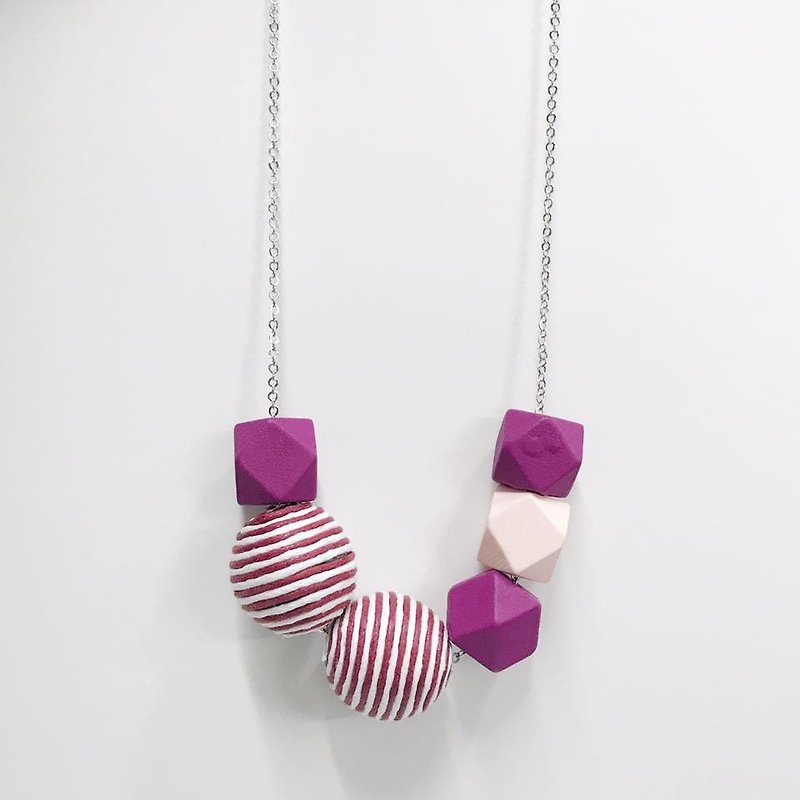 Pink Ball Necklace Wooden Necklace - Chokers - Glass Purple