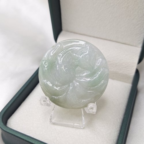 緣圓翡翠 冰潤起膠飄花 九尾狐吊墬 | 天然緬甸玉A貨翡翠