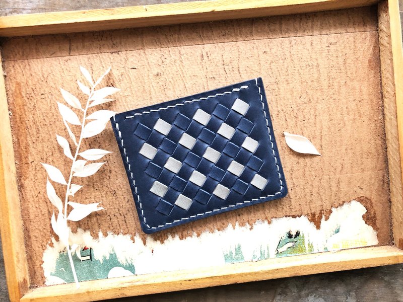拼色織皮咭套 皮革材料包 免費刻名 名片夾 植鞣 卡片套 DIY 手工 - 皮件/皮革 - 真皮 灰色