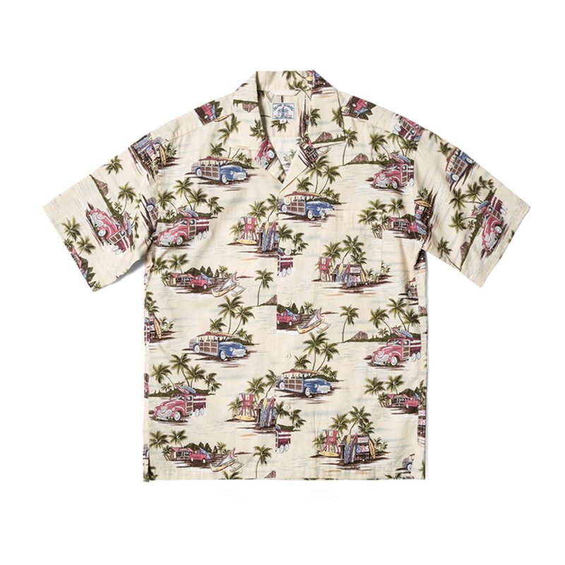ISLAND SCOUTS 全棉復古夏威夷襯衫 - 夏威夷島印花 - 男襯衫/休閒襯衫 - 棉．麻 卡其色