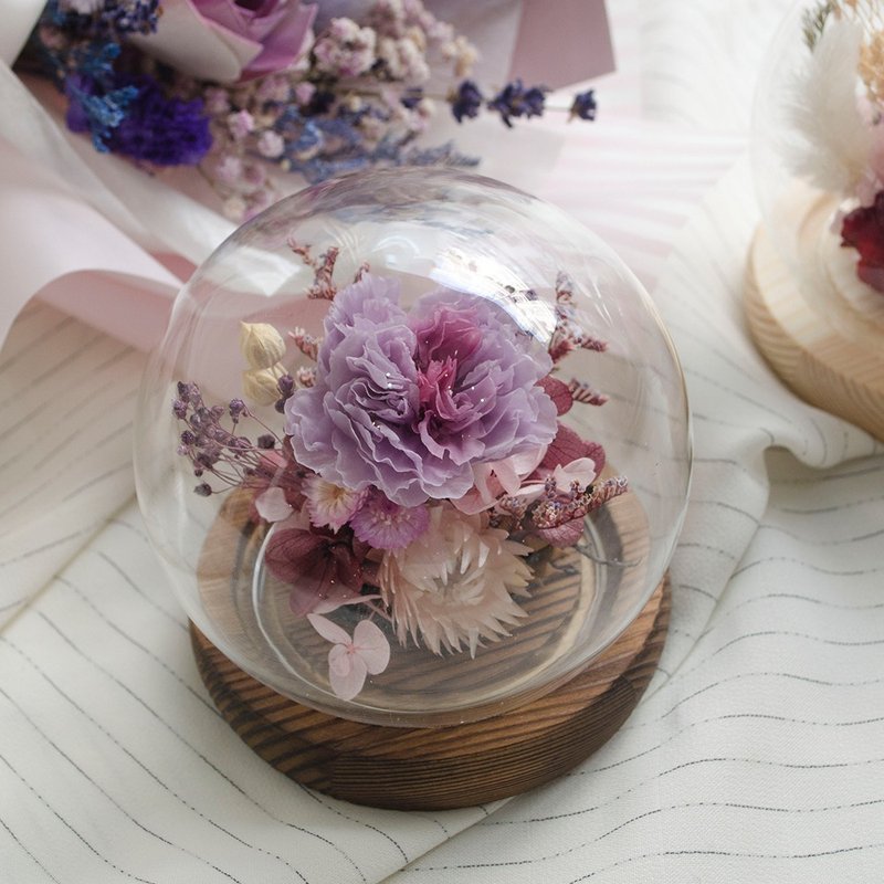 Preserved Flower Glass Ball Carnation Glass Cover with Mother's Day Gift Box Customizable Letter Card - Dried Flowers & Bouquets - Plants & Flowers Purple