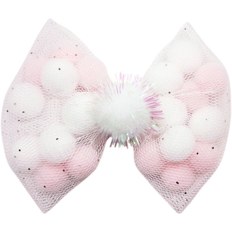 彩球紗網蝴蝶結毛毛球髮夾 全包布手工髮飾Bow Ball-Pinky - 髮夾/髮圈 - 聚酯纖維 粉紅色