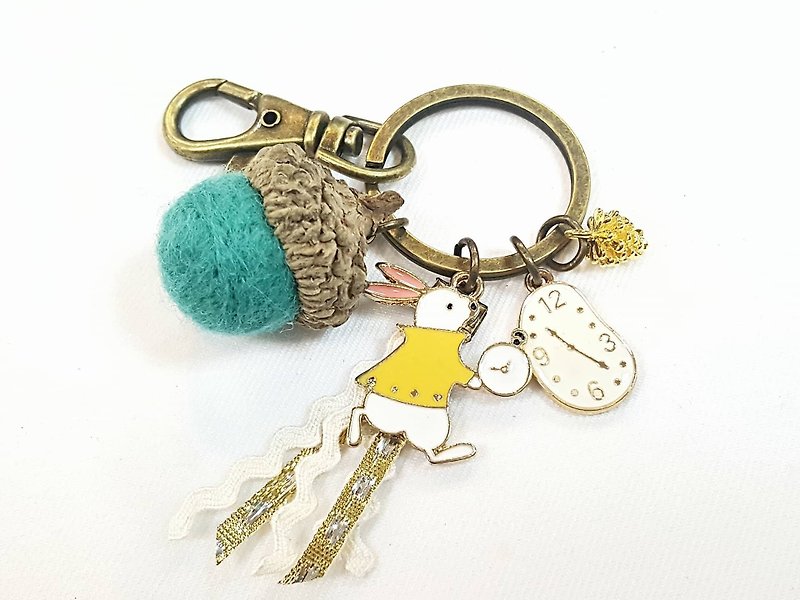 Paris*Le Bonheun. Forest of happiness. Rabbit's time travel. Wool felt acorn charm - Keychains - Other Metals Yellow