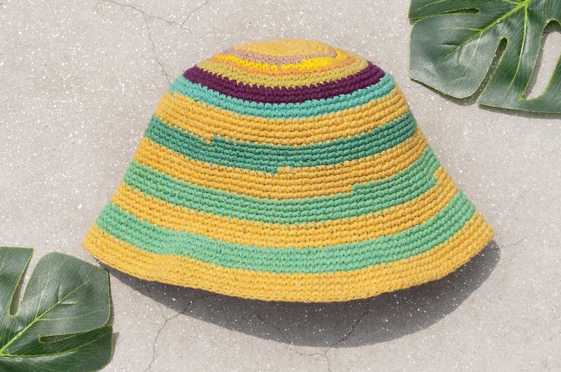 Crocheted cotton Linen cap hat visor cap cotton patchwork Linen cap hand-knit cap - Mango Macaron - หมวก - ผ้าฝ้าย/ผ้าลินิน หลากหลายสี