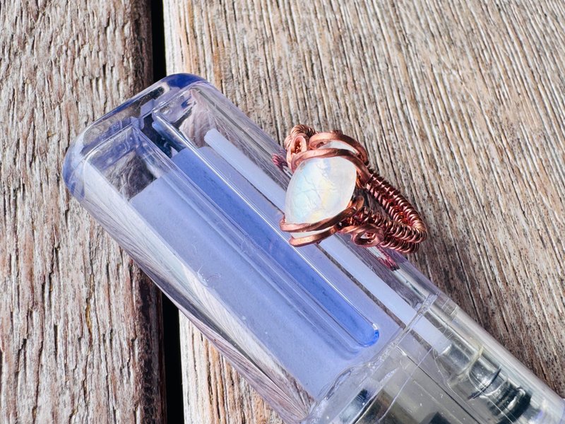 20251139 wire wrapping 月亮石 銅線 繞線 介指 - 戒指 - 銅/黃銅 透明