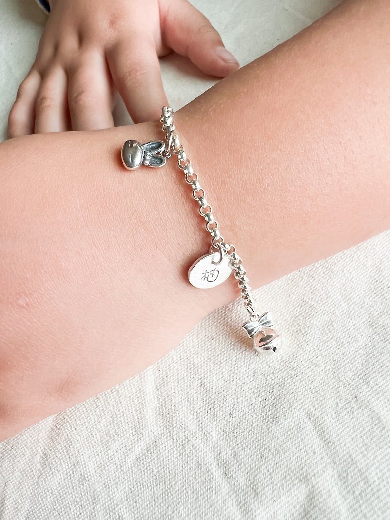 Bunny model - 925 sterling silver bracelet - full moon birthday gift - engraved model - Baby Accessories - Sterling Silver Silver