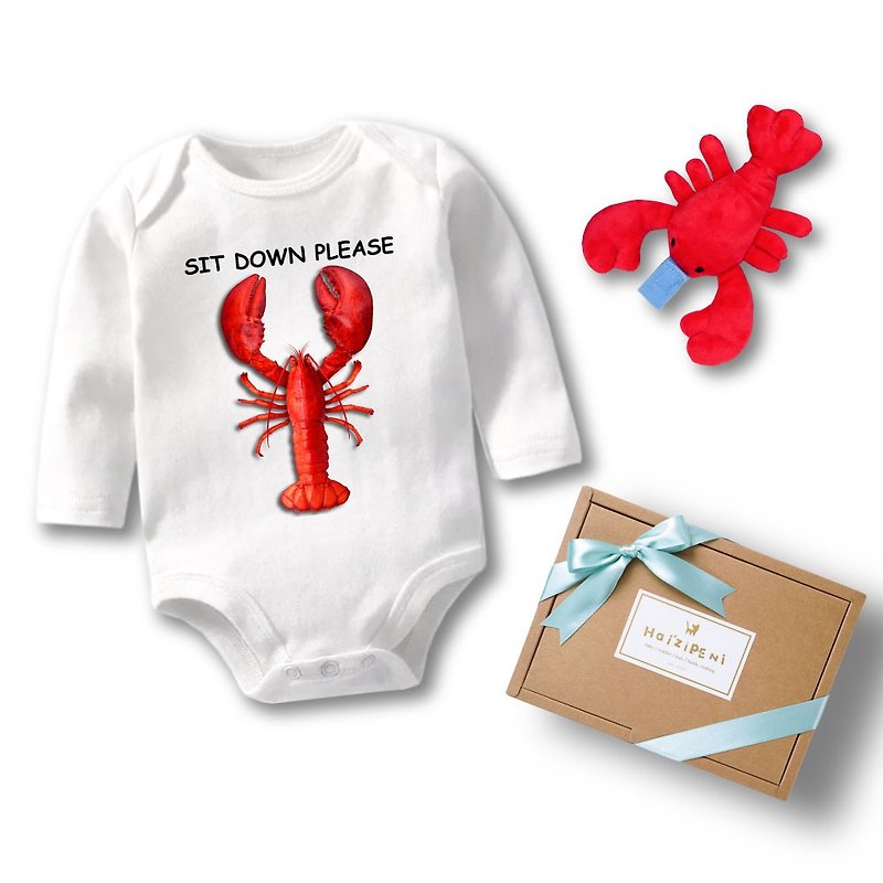 Lobster long sleeves Bodysuits (White) & Pacifier Holder - Baby shower gift - Baby Gift Sets - Cotton & Hemp White