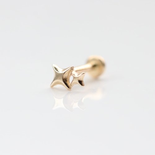 CHARIS GRACE 14K 雙星芒鎖珠耳環 (前鎖 平底 圓餅) (單個)耳骨 耳窩 不退色
