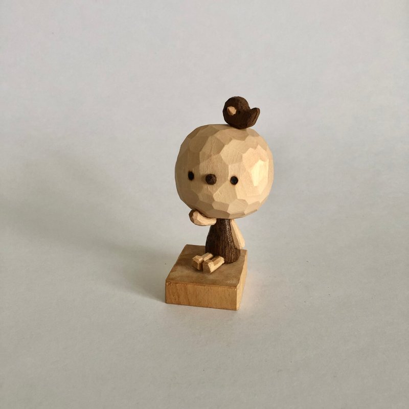 Handmade wooden carving human and bird - Items for Display - Wood Brown