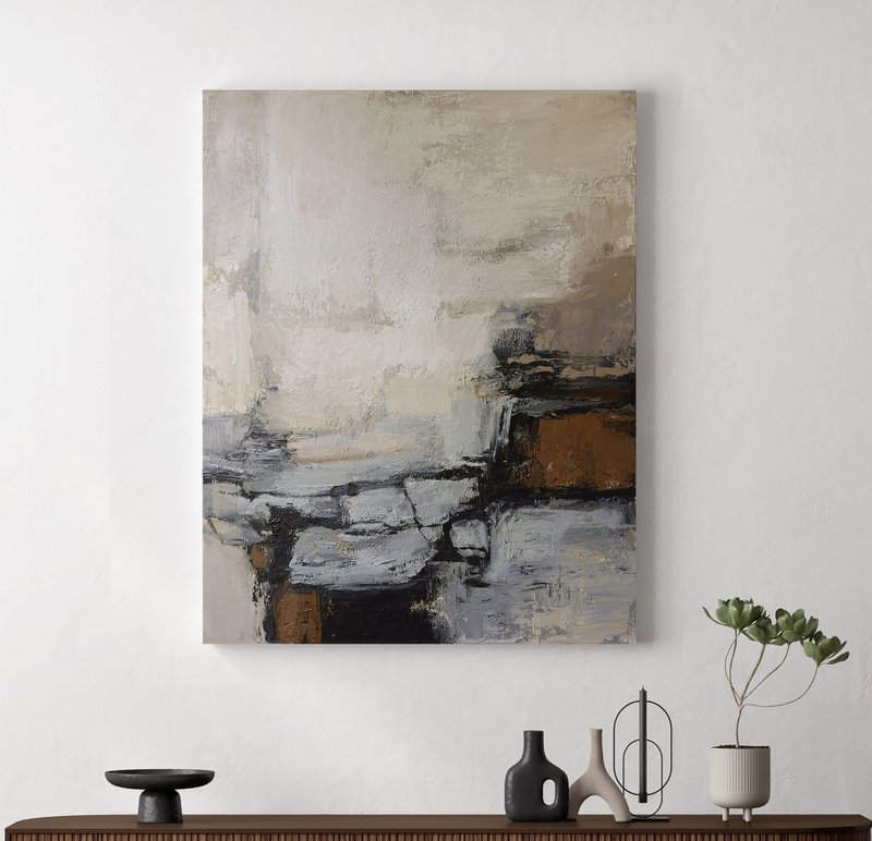 Abstract Blue Brown Painting | Minimalist Wall Art | Wabi Sabi Wall Art |Deeps 2 - 壁貼/牆壁裝飾 - 棉．麻 咖啡色