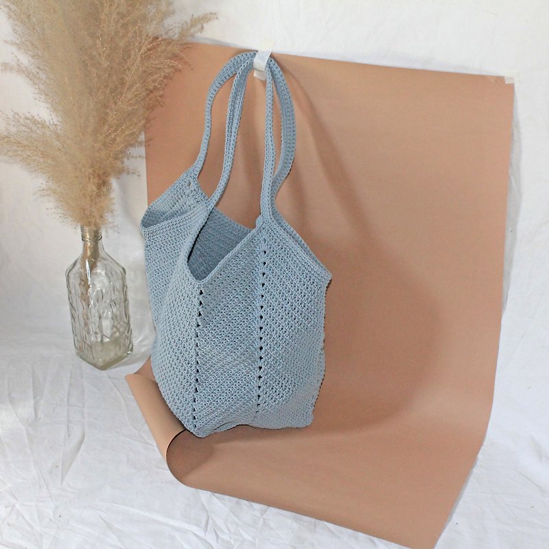 Grayish Blue Tote bag ,Market bag ,Crochet bag ,Shopping bag - กระเป๋าแมสเซนเจอร์ - วัสดุอื่นๆ สีเทา
