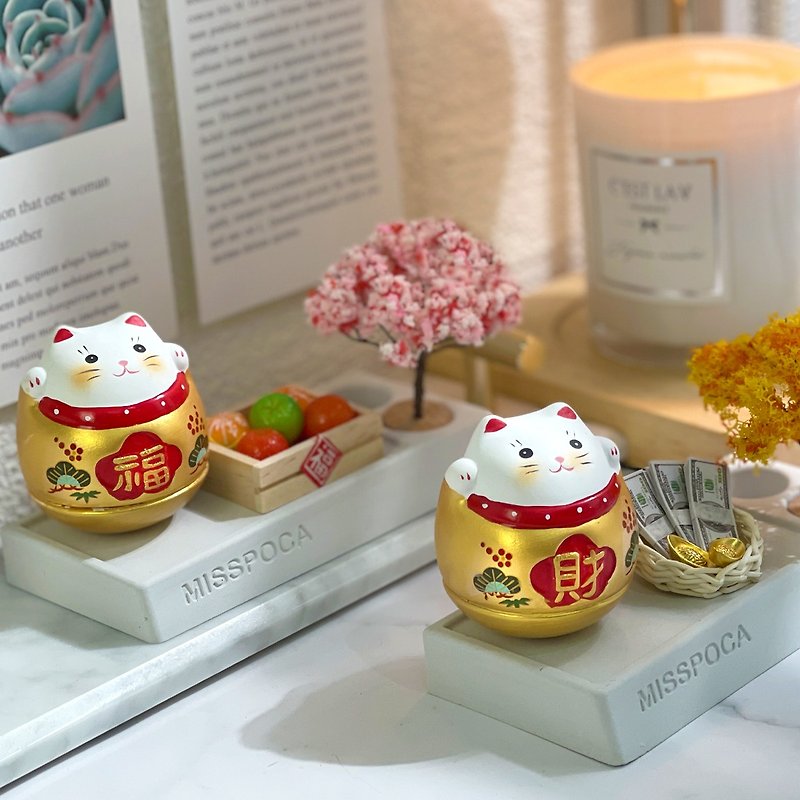 [Free Shipping and Free Crystal Essential Oil Fragrance] Lucky Cat/Blessing Cat Micro Scene Expansion Gift Box - ของวางตกแต่ง - น้ำมันหอม สีทอง