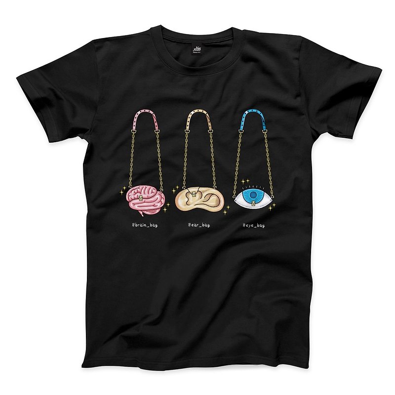 Brain Bag Ear Bag Eye Bag-Black-Unisex T-shirt - เสื้อยืดผู้ชาย - ผ้าฝ้าย/ผ้าลินิน สีดำ