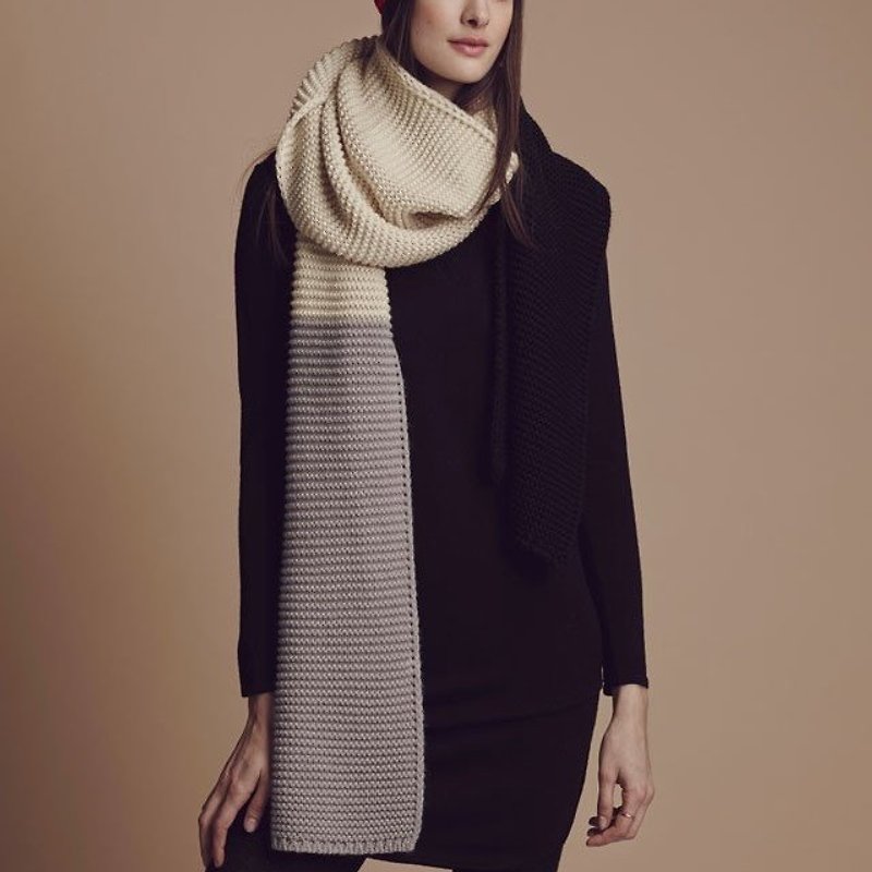 CREAM/BLACK/GREY LARGE COLOURBLOCK SCARF - Other - Polyester Gray