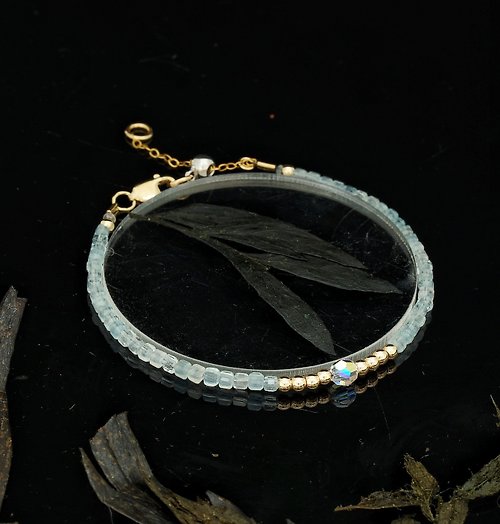 BNA Jewelry 日本 Cenfill 鋼絲 2.5mm 海藍寶 14KGF Swarovski 水晶手鍊