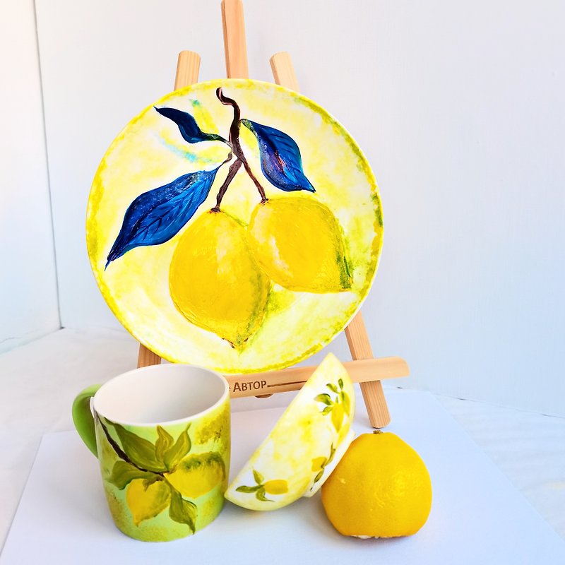磁器食器絵画オリジナル手作りレモンルーム装飾アートのセット - 皿・プレート - 磁器 多色