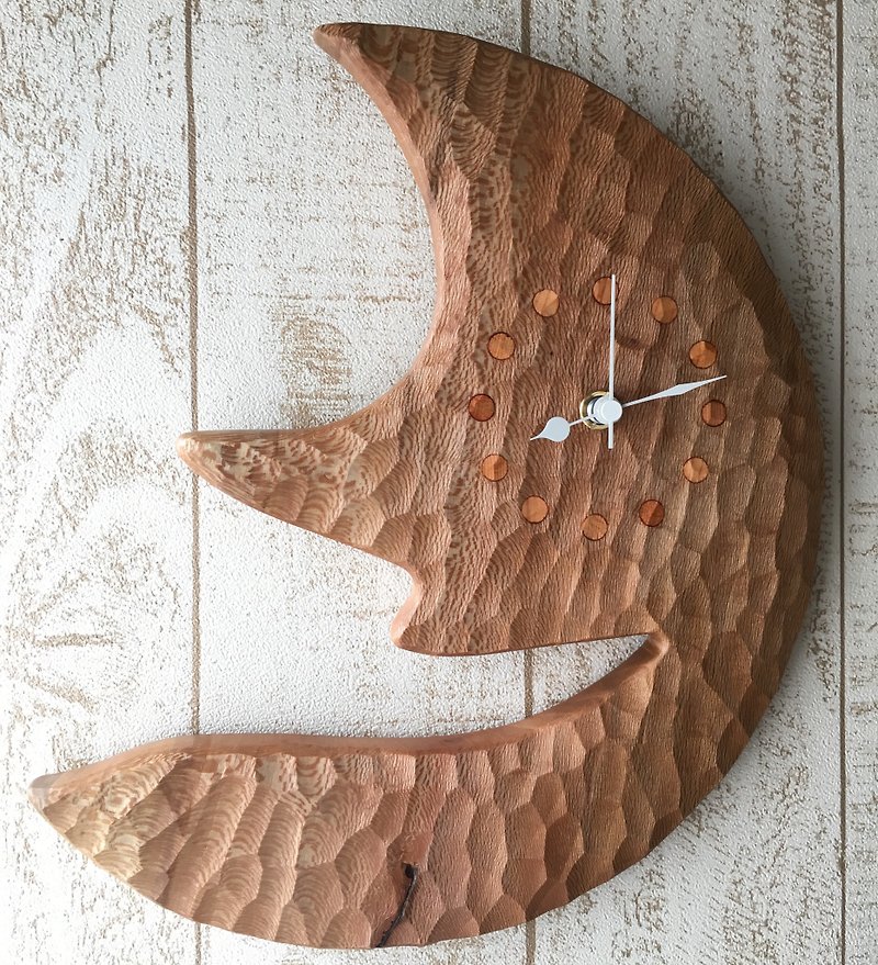 moon wall clock plane tree - 時鐘/鬧鐘 - 木頭 咖啡色