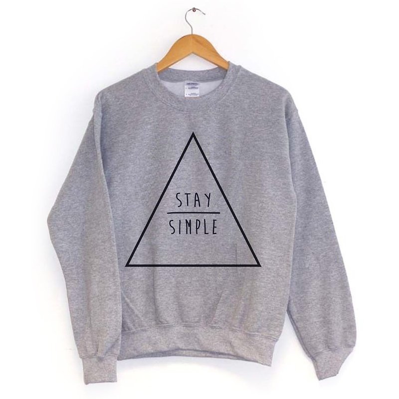 STAY SIMPLE-Triangle keep it simple, university bristles, American cotton T-gray triangle, text green art design, fashionable text fashion - Men's Sweaters - Cotton & Hemp Gray