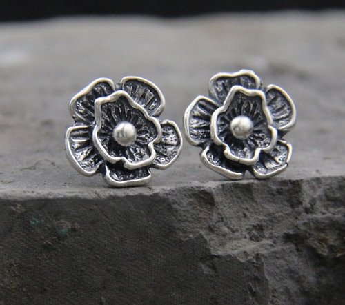 garyjewelry Real S925 Sterling Silver Irregular Handmade Flowers Stud Earrings for Women