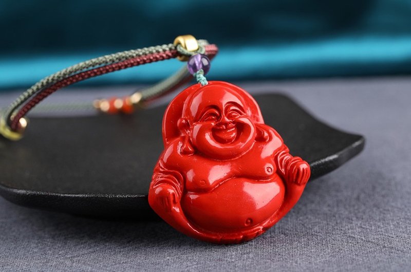 天然原礦硃砂精品紅砂佛公 彌勒佛吊墜 硃砂含量高達95%以上 - 項鍊 - 寶石 