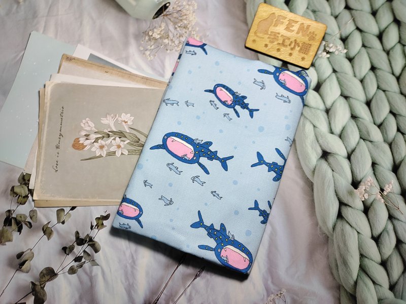 Ocean Series-Japanese cotton fabric cute shark big mouth shark cloth book jacket-cloth book cover-A5-25K manual cover - Book Covers - Cotton & Hemp 