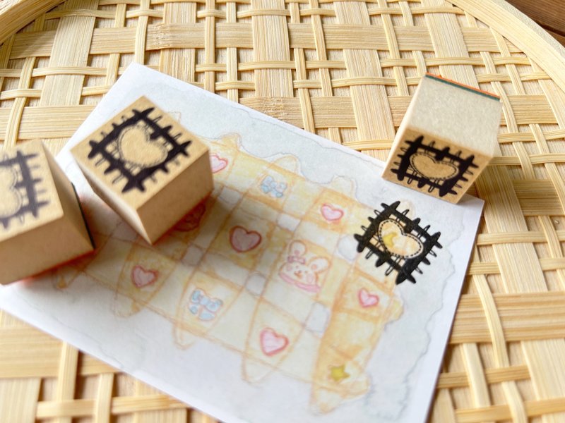 ほっこりチェック・ハートはんこ - 印章/印台 - 木頭 卡其色