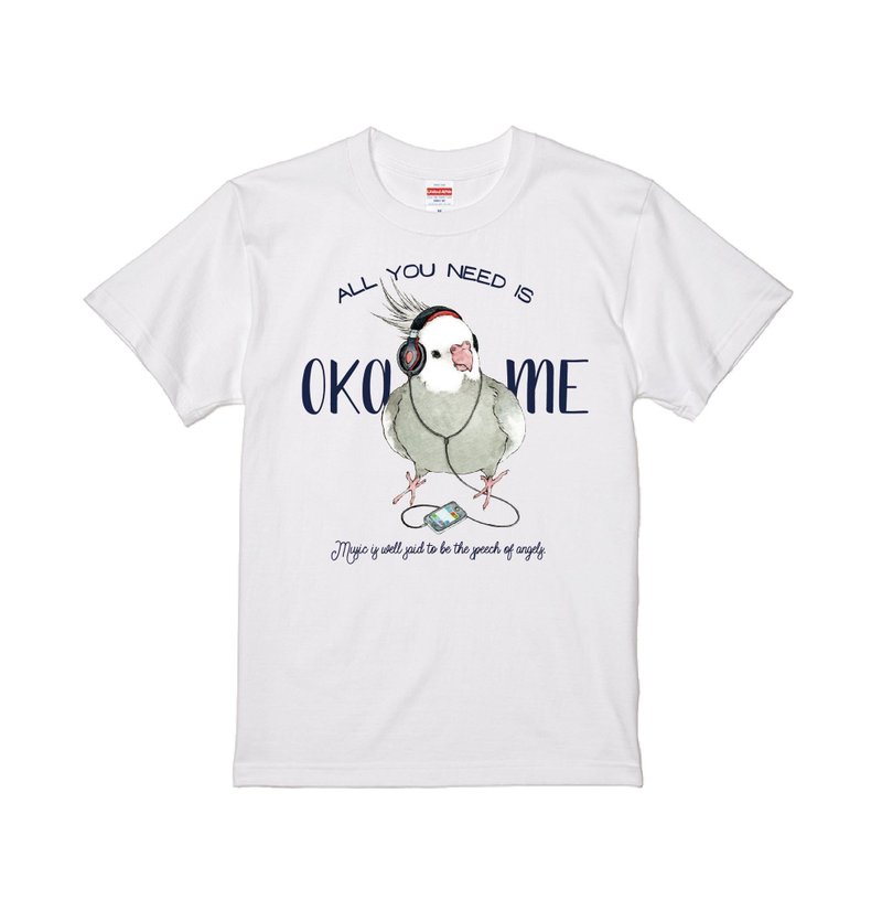 Headphones cockatiel T-shirt (white face) - เสื้อยืดผู้หญิง - ผ้าฝ้าย/ผ้าลินิน 