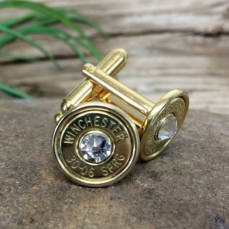 Bullet - SPRG步槍子彈 金屬水鑽袖扣 / 西裝襯衫復古造型袖釦 - 袖扣 - 其他材質 