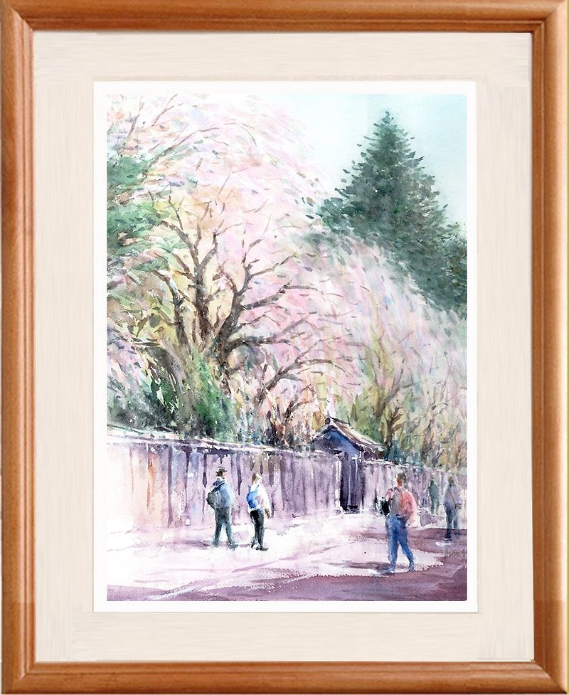 Original watercolor painting Weeping cherry blossoms/Kakunodate - Posters - Paper Pink