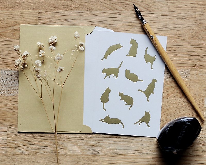 Golden Cats Greeting Card - การ์ด/โปสการ์ด - กระดาษ สีทอง
