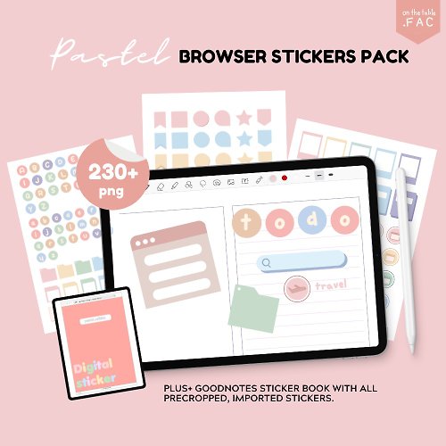 onthetable-fac 230+ Pastel Browser Digital Sticker for GoodNotes Cute digital stickers labels