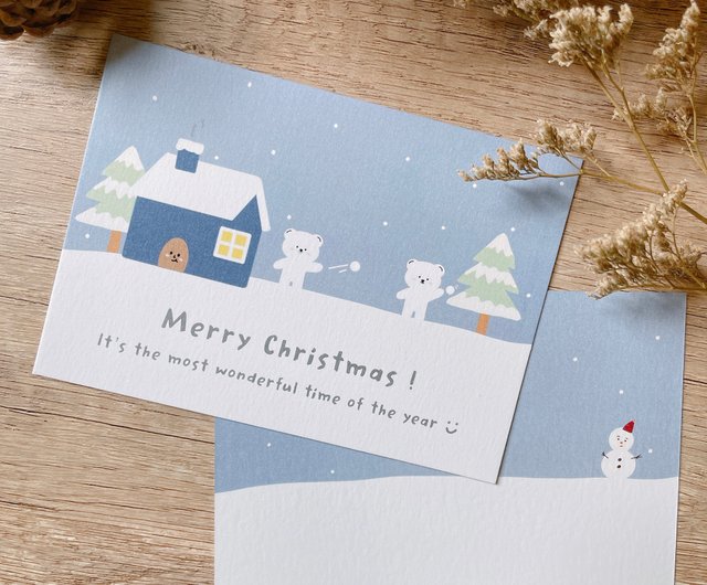 Smallthingsイラストクリスマスカード 雪玉を投げる ショップ Smallthings カード はがき Pinkoi