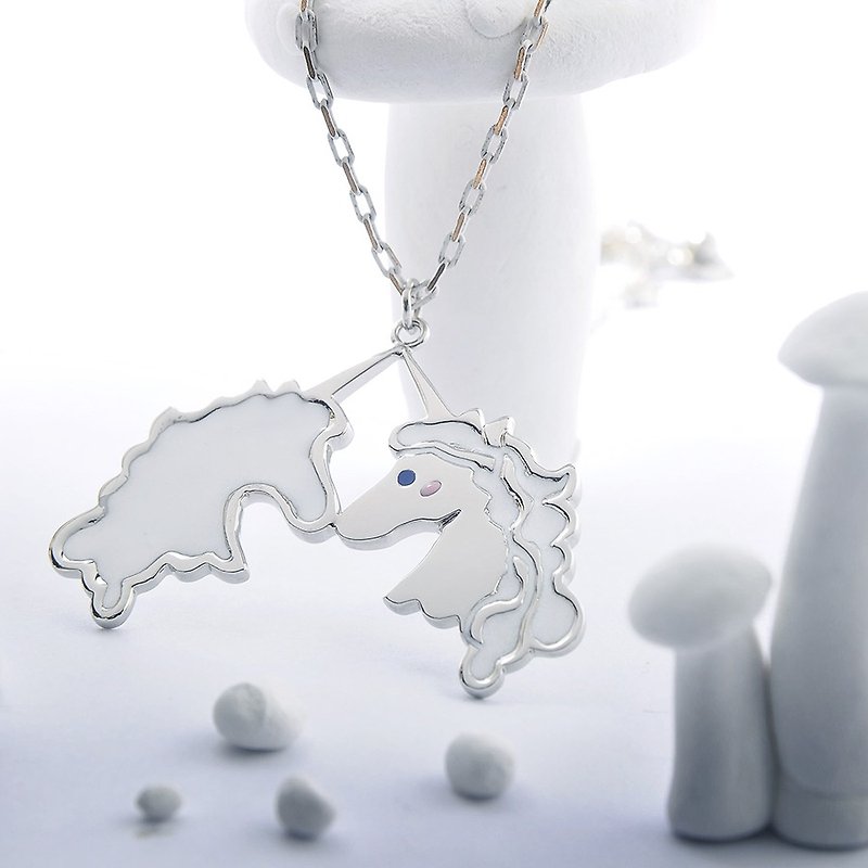 Kissing Unicorns Pendant, Unicorn Pendant, Unicorn Necklace, - Necklaces - Other Metals White