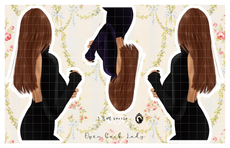 Open back Lady - Paper / White Printed PET (blue lion) (suyeon) - Stickers - Paper Black