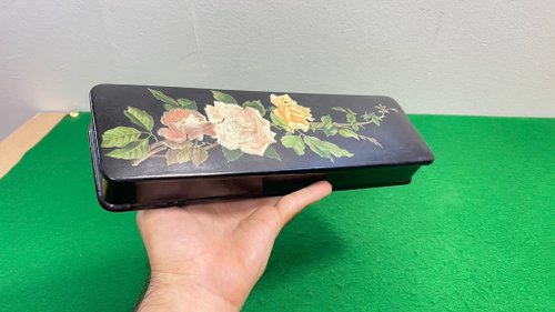 Vintage Lover 復古木製首飾盒花朵圖案紀念品黑木寶箱