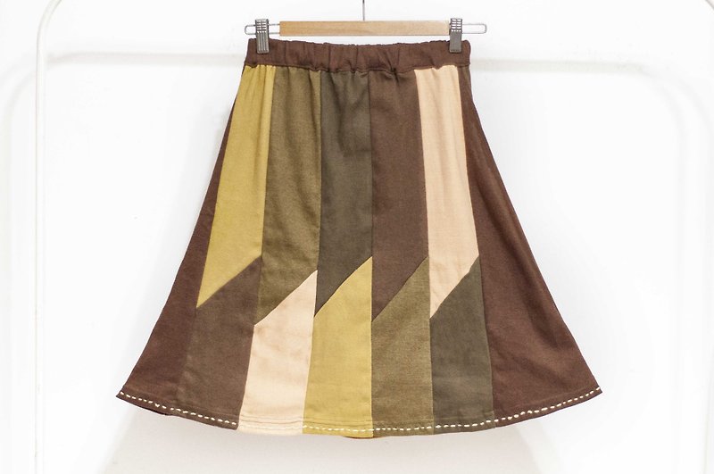 Pure cotton patchwork skirt/ethnic style skirt/color block cotton skirt skirt/hand patchwork skirt-green grassland hills - Skirts - Cotton & Hemp Green