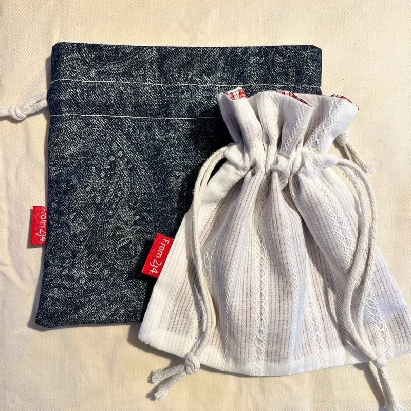 From2j4手工布包_平面束口袋 - 束口袋/束口背包/水桶包 - 棉．麻 藍色