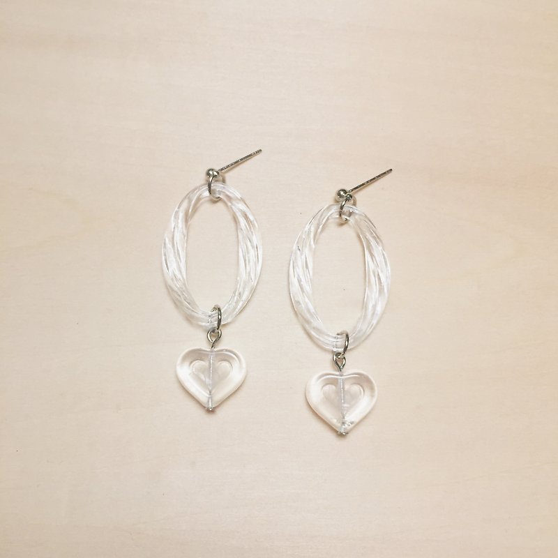 Transparent Spiral Oval Heart Earrings - ต่างหู - เรซิน สีใส