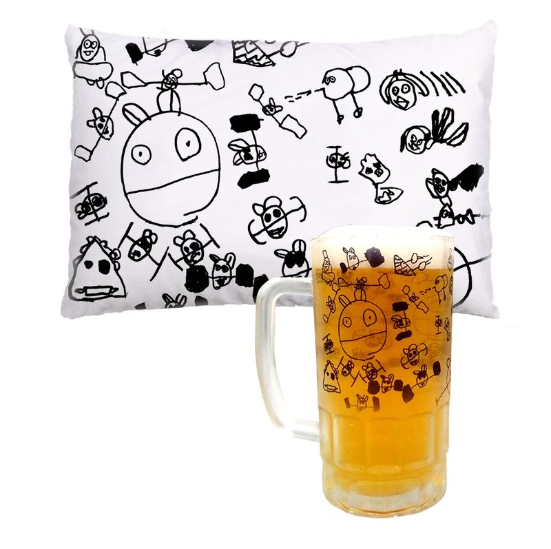 [Customized Gifts] (Customized Products) Graffiti Pillow + Beer Mug Combination Bag - Pillows & Cushions - Other Materials Multicolor