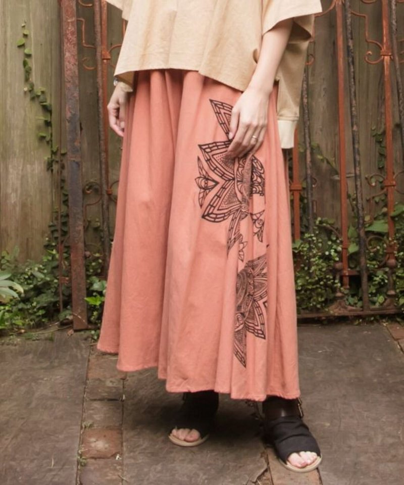 [Popular pre-order] Folk style Damascus gauze printed personalized totem wide pants (7 colors) CAA-2118 - Women's Pants - Cotton & Hemp 