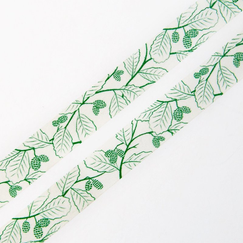 Green Alder Cones 15mm x 10m washi tape - Green Nature and Floral Pattern - มาสกิ้งเทป - กระดาษ สีเขียว