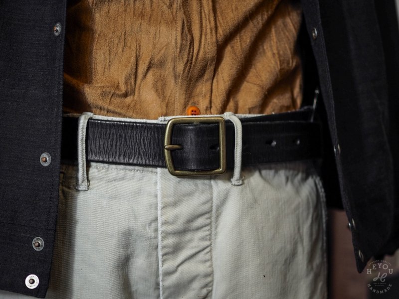 Vintage Style Leather Belt-黑色舊化皮革腰帶 - 皮帶/腰帶 - 真皮 黑色
