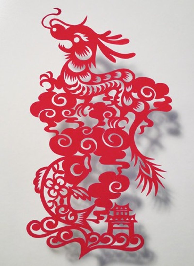 切り紙・鯉魚跳竜門　鯉の滝登り - 掛牆畫/海報 - 紙 紅色
