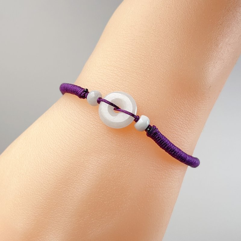 [May‧Peace] Ice jadeite peace buckle woven bracelet | Natural Burmese jade A grade | Gift - สร้อยข้อมือ - หยก ขาว