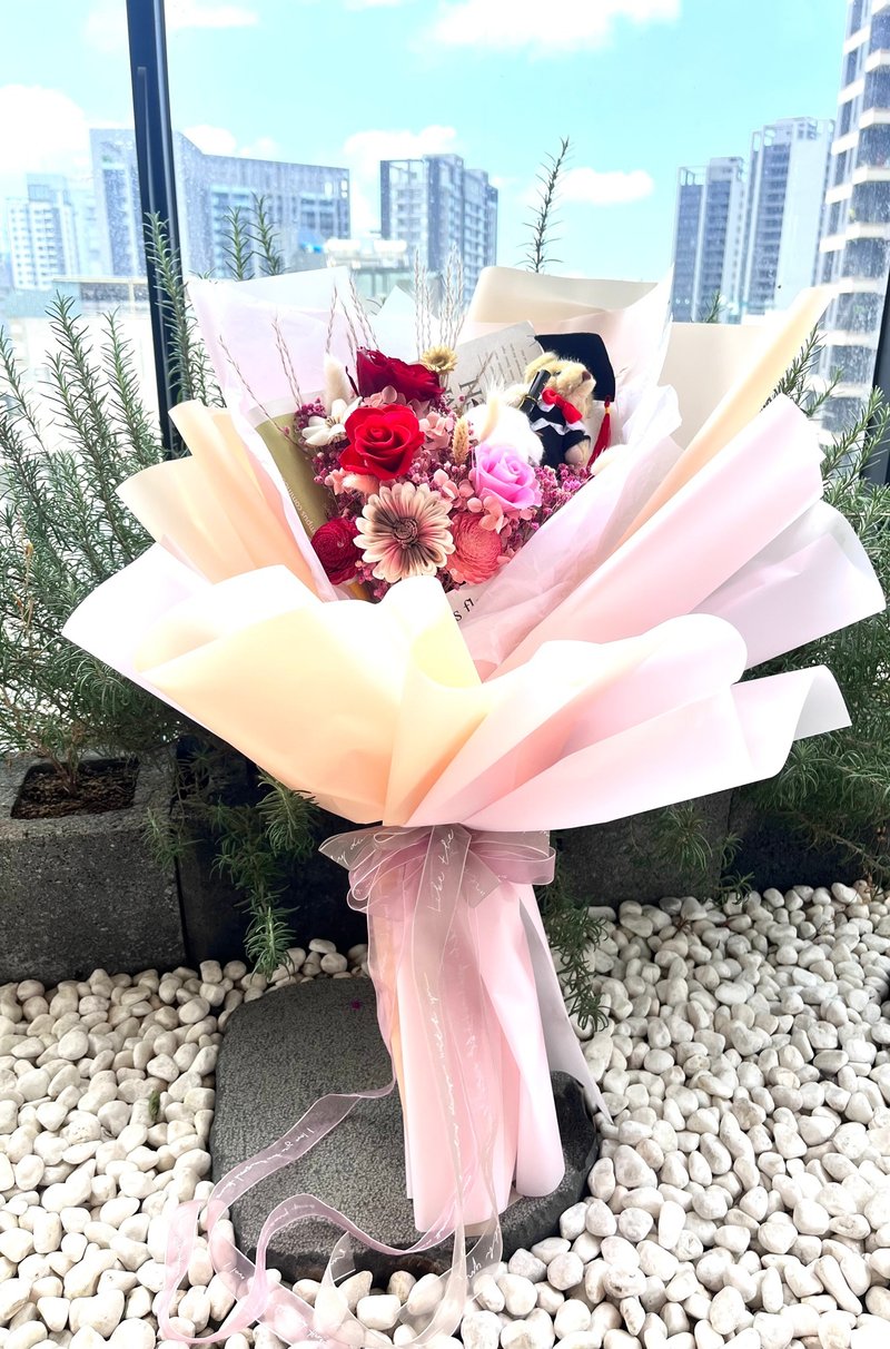 附贈透明大提袋 浮誇系畢業熊超大花束  畢業花束/不凋花/乾燥花 - 盆栽/植栽 - 植物．花 卡其色